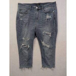 Judy Blue Womens Capri Fit Jeans 20W Distressed Raw Hem Medium Wash JB82272LT-PL